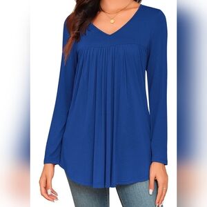 Royal Blue Pleated V-Neck Tunic Top - Size Small - NWT
